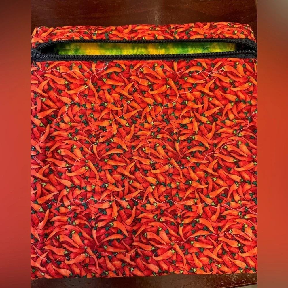 Set of 2 Handmade Quilted Chili Pepper Print Bags